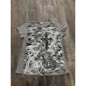 California Girlz Y2K Camouflage Graphic Cross T-Shirt Size Xl